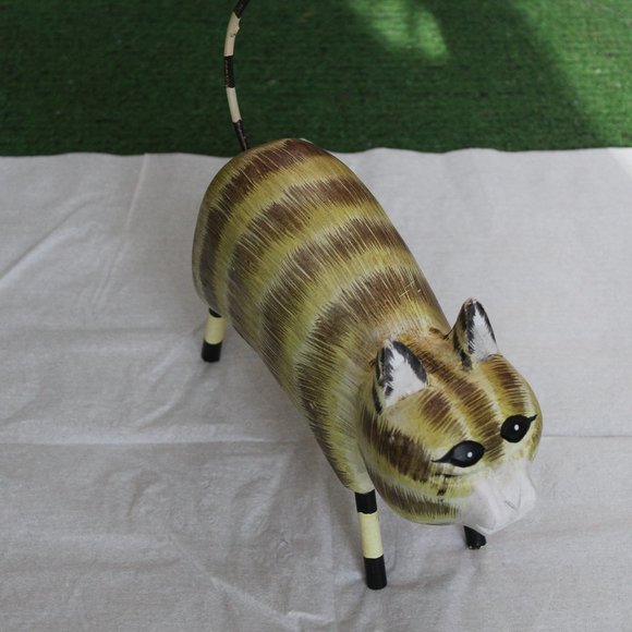 Vintage Wooden Hand Carved Striped Cat - Picture 1 of 16